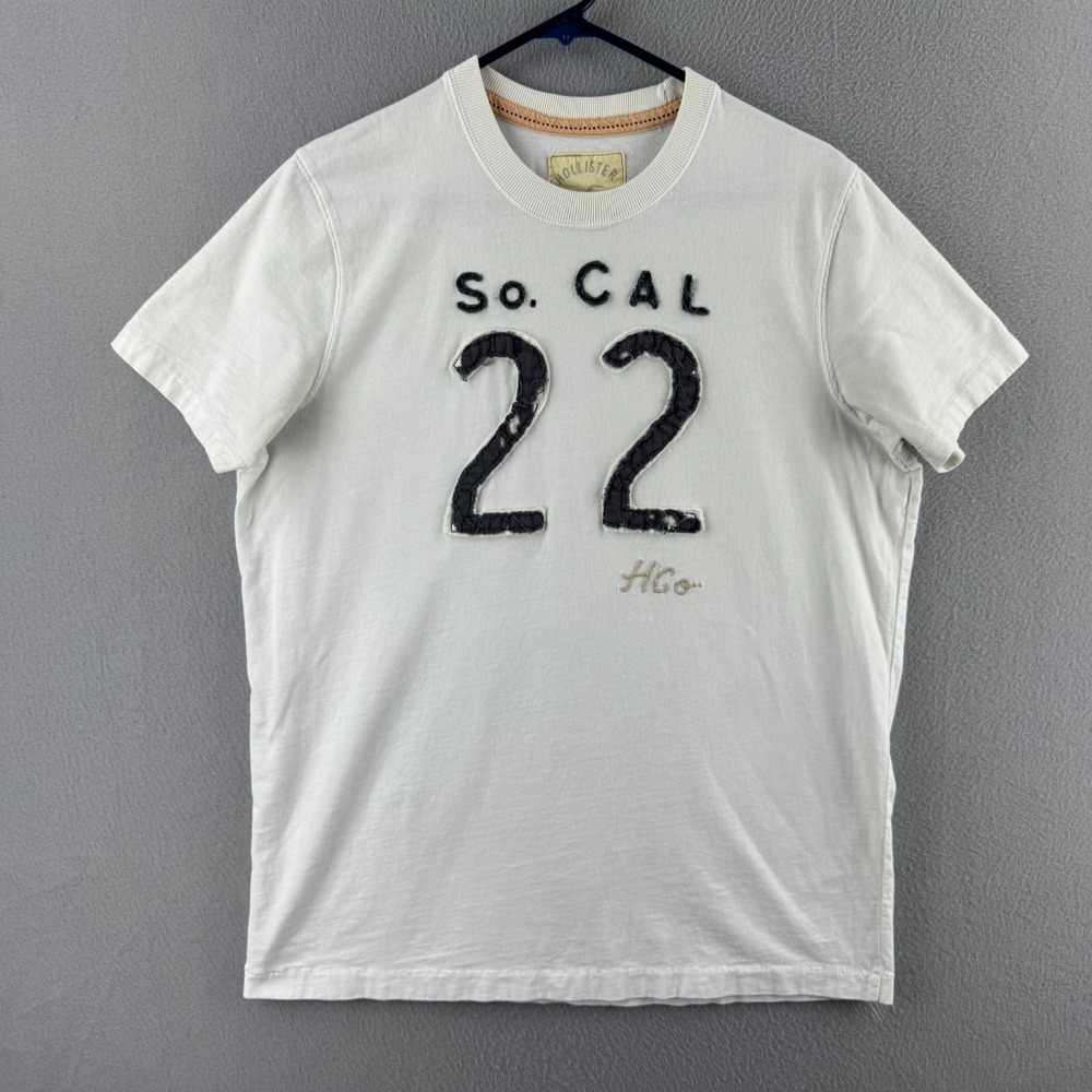 Hollister Shirt Mens XL White Cotton Short Sleeve Tee Applique Surf Y2K